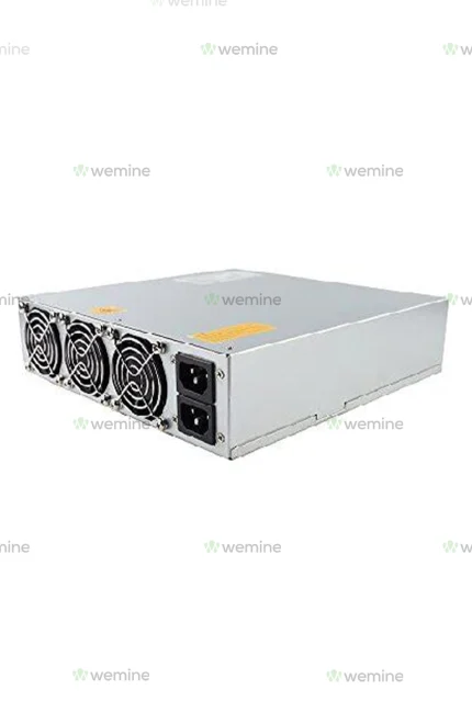 Wemine's metallic server mining rig with cooling fans and power supply sockets, embodying cutting-edge cryptocurrency mining technology.